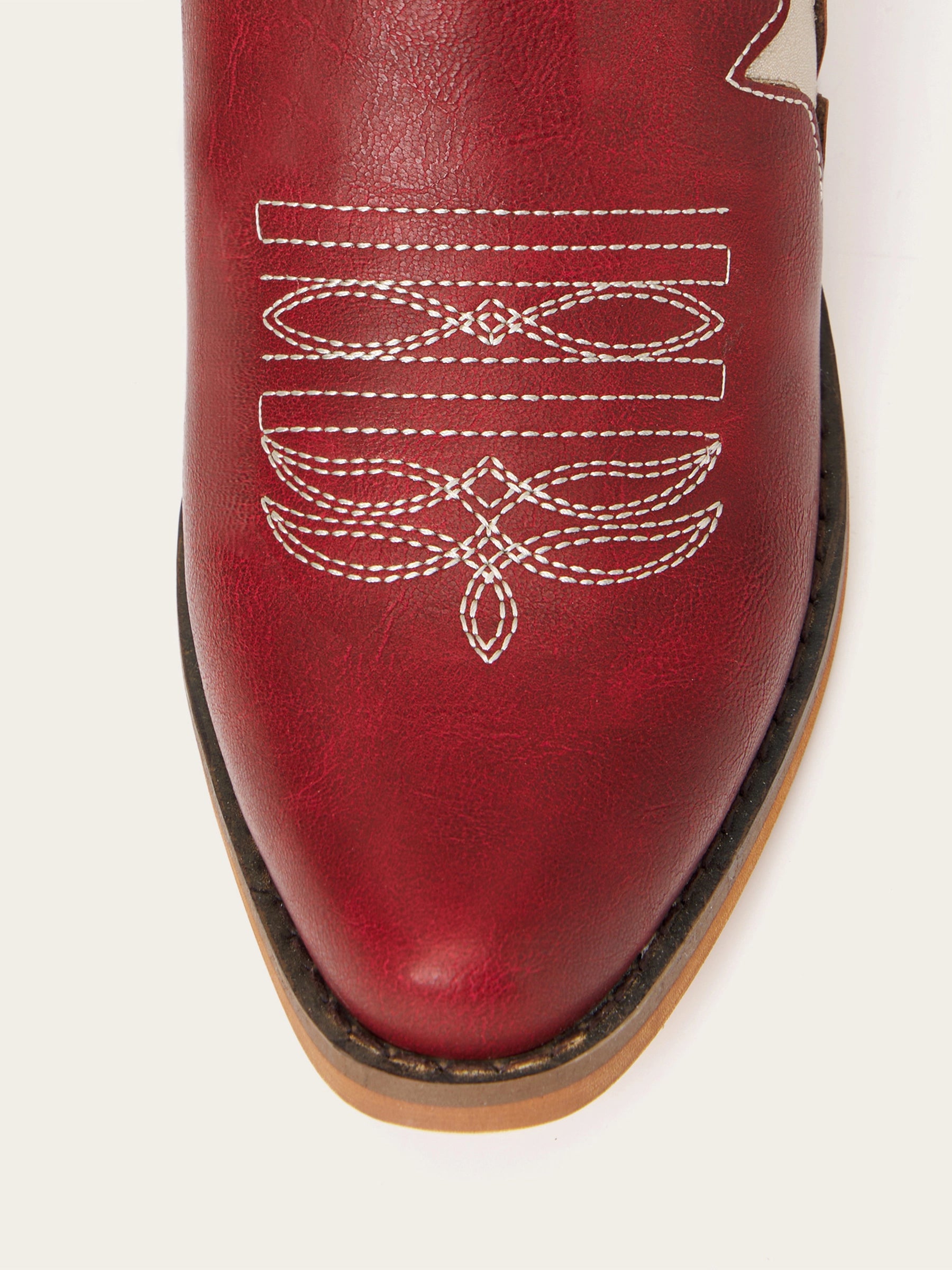 The Cosmic Dreamer: Vintage Red Boots with White Celestial Embroidery Stars and Moons